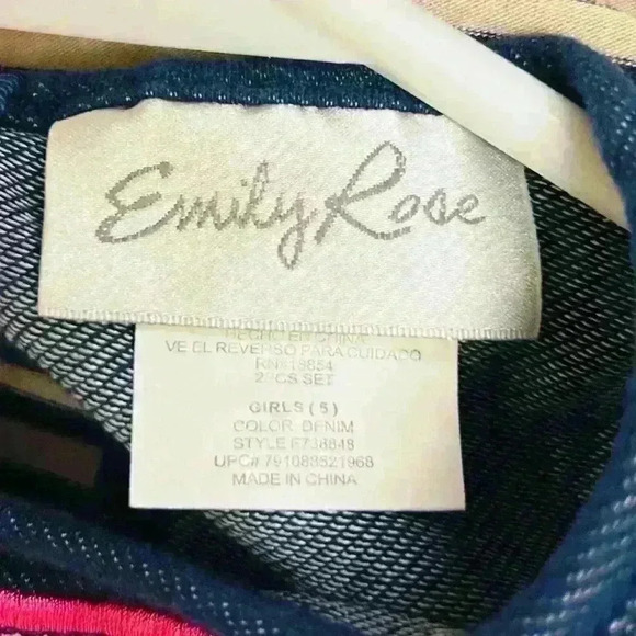 Emily Rose Cut Out Shoulder Girls Sz 5 Denim Flower Lace Trim - Picture 11 of 12